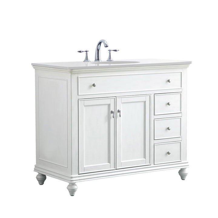 42 Inch Single Bathroom Vanity In Antique White With Ivory White Marble - View 4 - Joshua Marshal