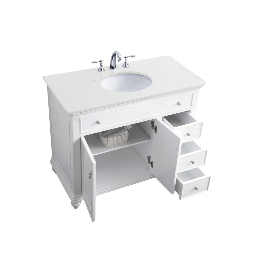 42 Inch Single Bathroom Vanity In Antique White With Ivory White Marble - View 5 - Joshua Marshal