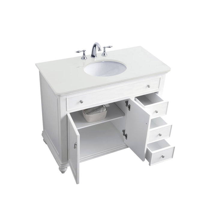 42 Inch Single Bathroom Vanity In Antique White With Ivory White Marble - View 5 - Joshua Marshal