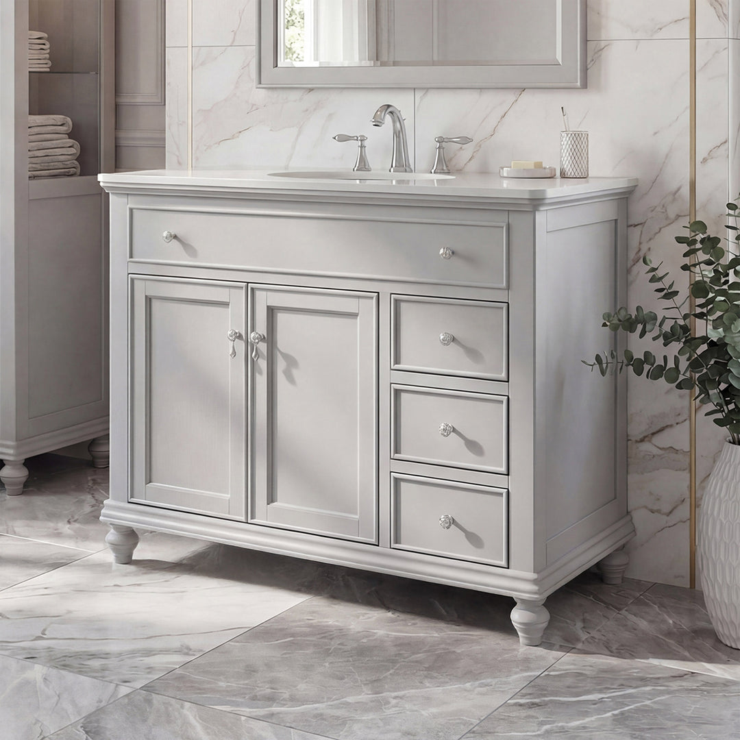 42 Inch Single Bathroom Vanity In Light Grey With Ivory White Marble Grey Finish - KITCHEN & BATH by Joshua Marshal