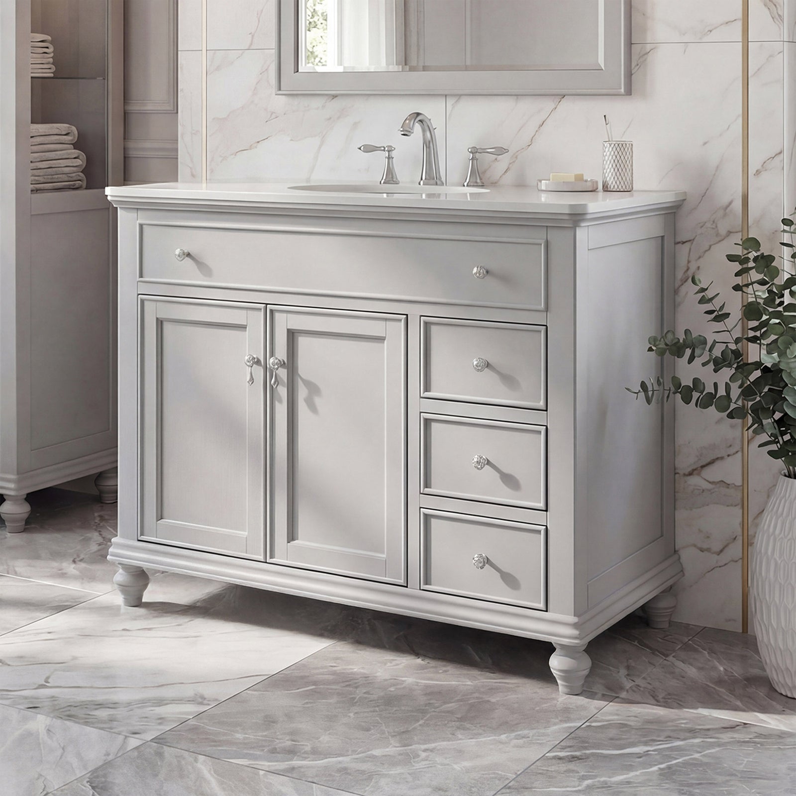 42 Inch Single Bathroom Vanity In Light Grey With Ivory White Marble Grey Finish - KITCHEN & BATH by Joshua Marshal