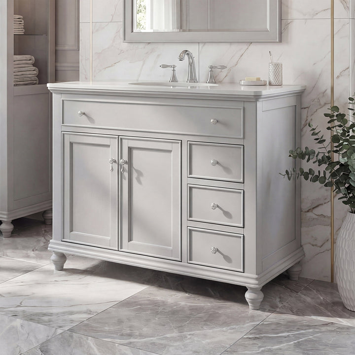 42 Inch Single Bathroom Vanity In Light Grey With Ivory White Marble Grey Finish - KITCHEN & BATH by Joshua Marshal