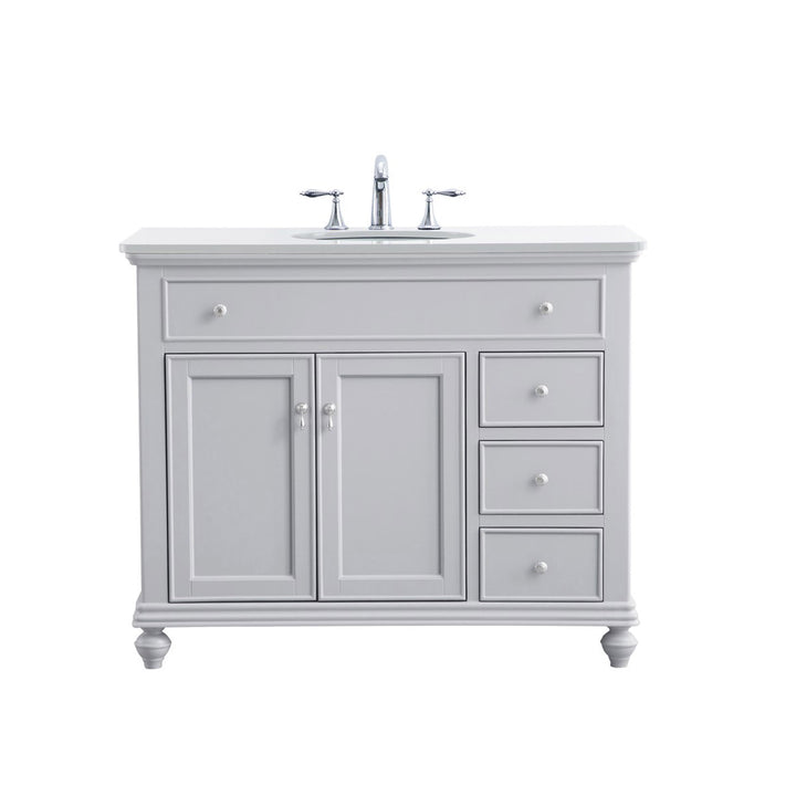 42 Inch Single Bathroom Vanity In Light Grey With Ivory White Marble - View 3 - Joshua Marshal