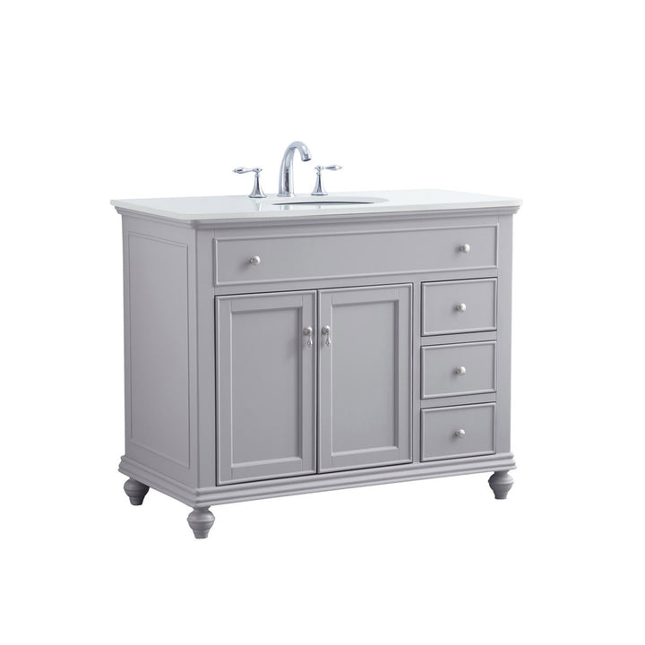 42 Inch Single Bathroom Vanity In Light Grey With Ivory White Marble - View 4 - Joshua Marshal