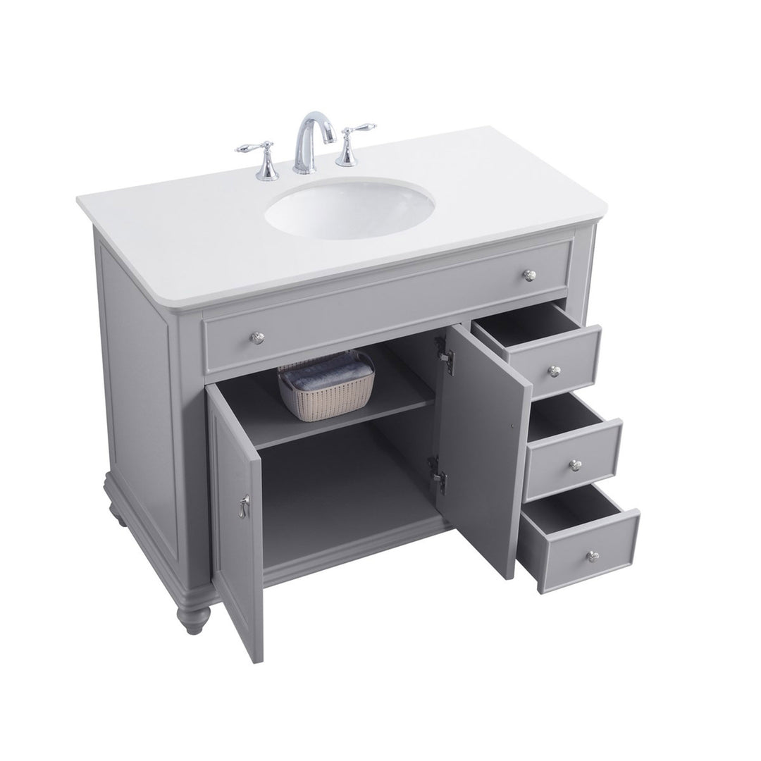 42 Inch Single Bathroom Vanity In Light Grey With Ivory White Marble - View 5 - Joshua Marshal