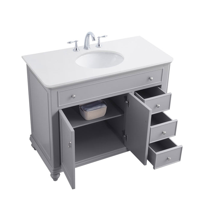 42 Inch Single Bathroom Vanity In Light Grey With Ivory White Marble - View 5 - Joshua Marshal