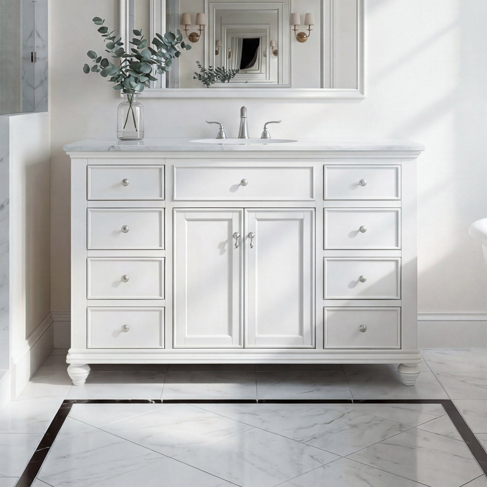 48 Inch Single Bathroom Vanity In Antique White With Ivory White Marble Antique White Finish - KITCHEN & BATH by Joshua Marshal