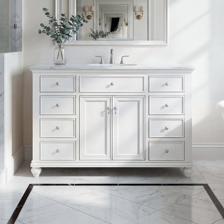 48 Inch Single Bathroom Vanity In Antique White With Ivory White Marble Antique White Finish - KITCHEN & BATH by Joshua Marshal