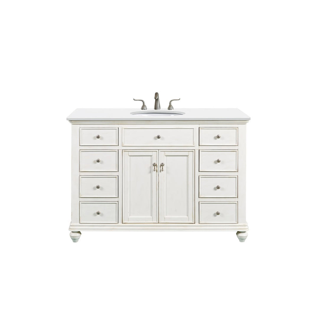 48 Inch Single Bathroom Vanity In Antique White With Ivory White Marble - View 3 - Joshua Marshal