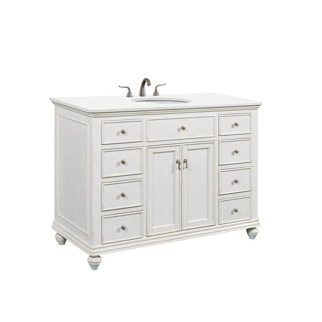 48 Inch Single Bathroom Vanity In Antique White With Ivory White Marble - View 4 - Joshua Marshal