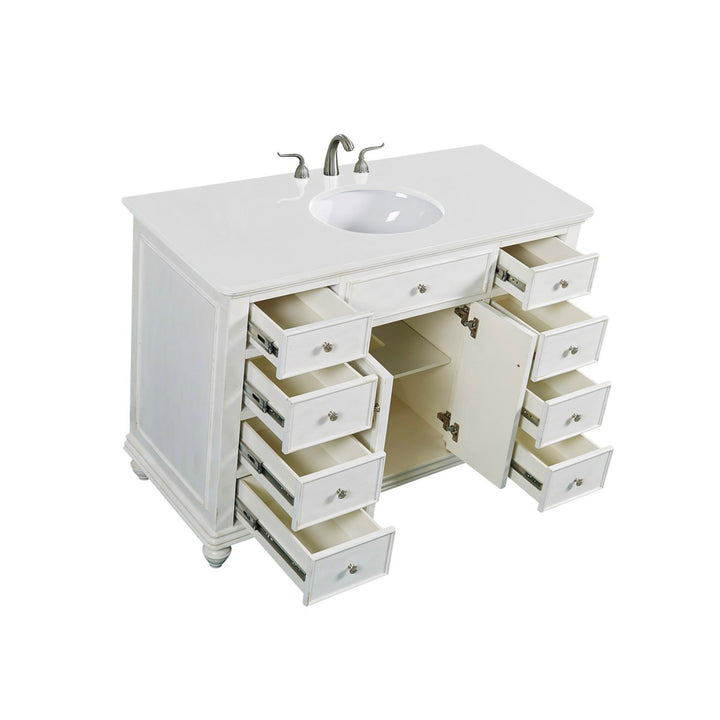 48 Inch Single Bathroom Vanity In Antique White With Ivory White Marble - View 6 - Joshua Marshal