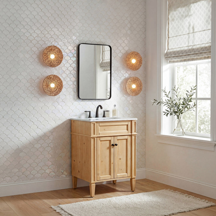 24 Inch Single Bathroom Vanity In Natural Wood - View 2 - Joshua Marshal