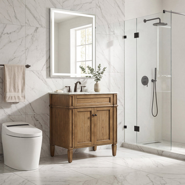 30 Inch Single Bathroom Vanity In Driftwood - View 2 - Joshua Marshal