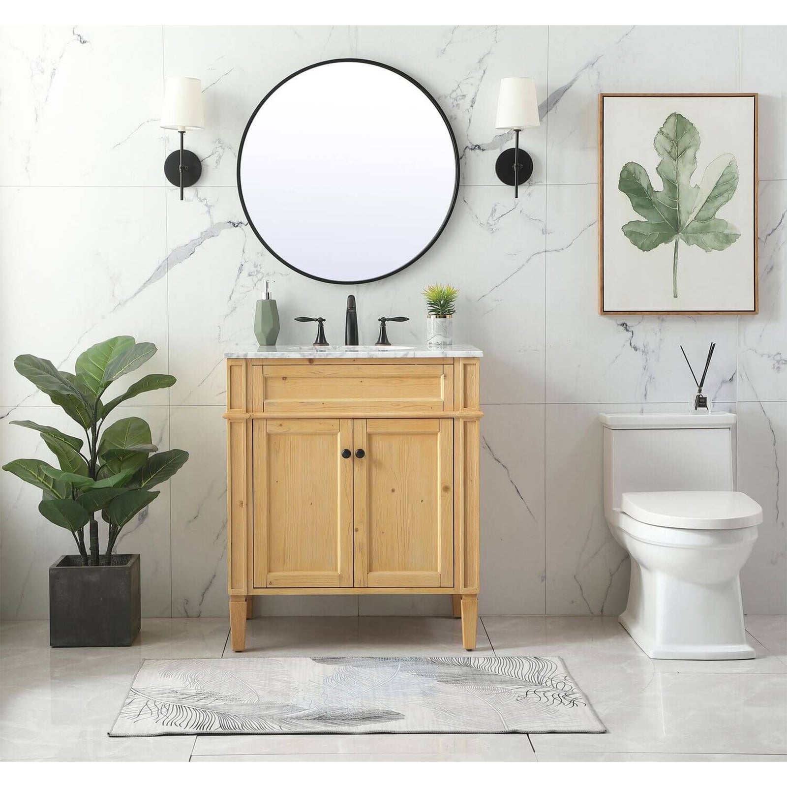 30 Inch Single Bathroom Vanity In Natural Wood - View 2 - Joshua Marshal