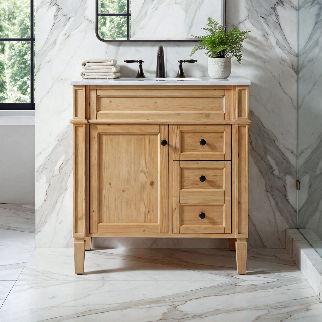 32 Inch Single Bathroom Vanity In Natural Wood Natural Wood Finish - KITCHEN & BATH by Joshua Marshal
