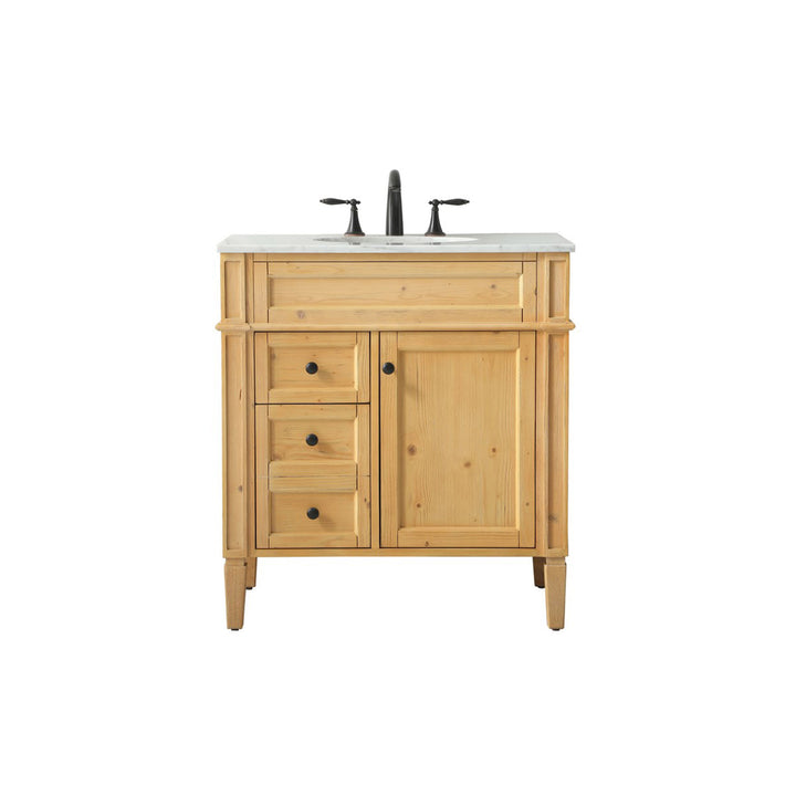 32 Inch Single Bathroom Vanity In Natural Wood - View 3 - Joshua Marshal