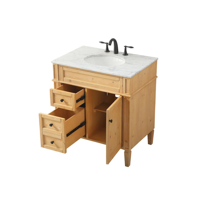 32 Inch Single Bathroom Vanity In Natural Wood - View 5 - Joshua Marshal