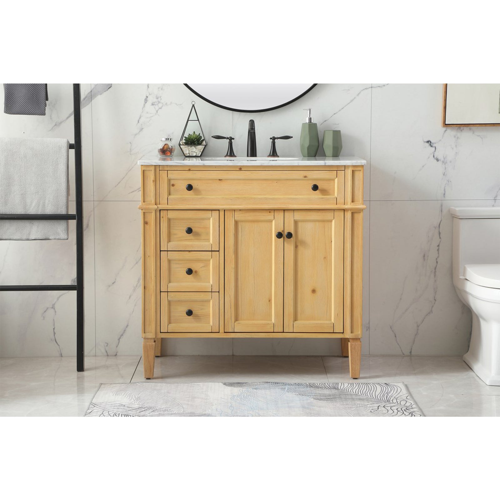 36 Inch Single Bathroom Vanity In Natural Wood - View 2 - Joshua Marshal