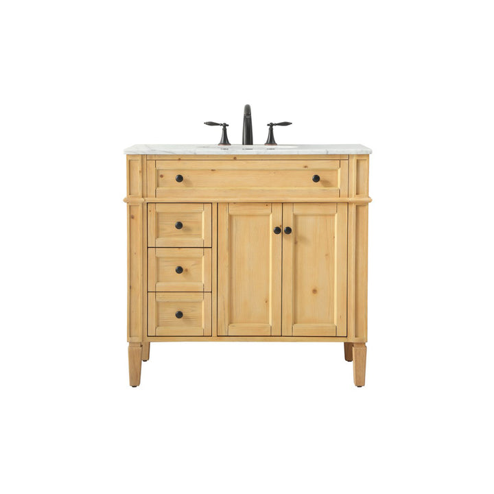 36 Inch Single Bathroom Vanity In Natural Wood - View 3 - Joshua Marshal