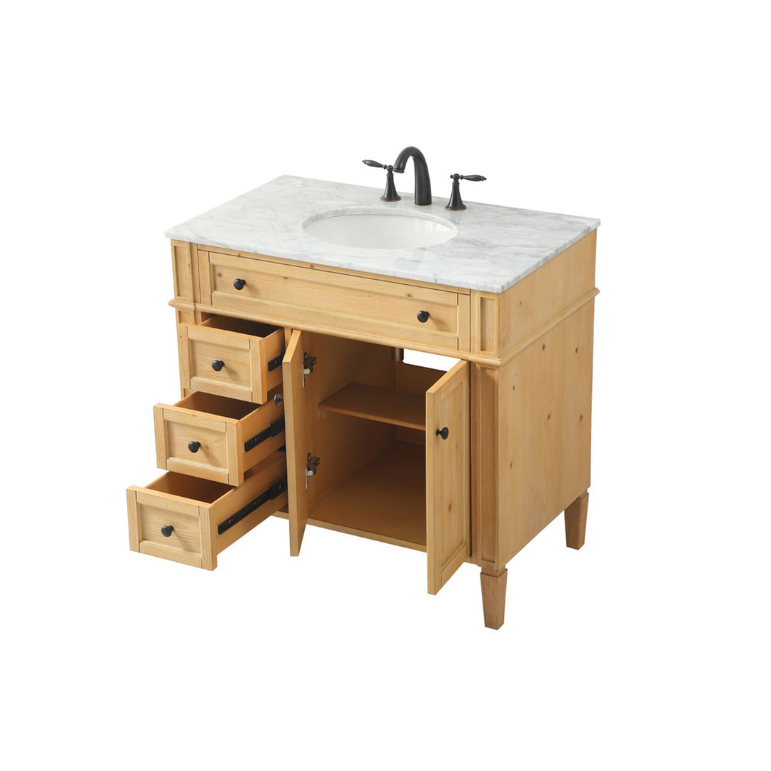 36 Inch Single Bathroom Vanity In Natural Wood - View 5 - Joshua Marshal