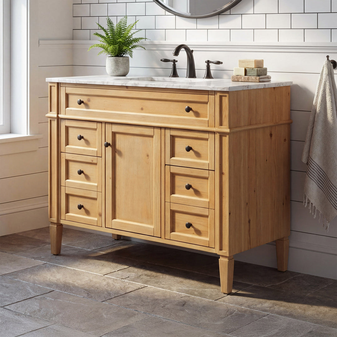 42 Inch Single Bathroom Vanity In Natural Wood Natural Wood Finish - KITCHEN & BATH by Joshua Marshal