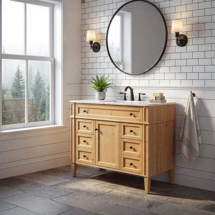 42 Inch Single Bathroom Vanity In Natural Wood - View 2 - Joshua Marshal