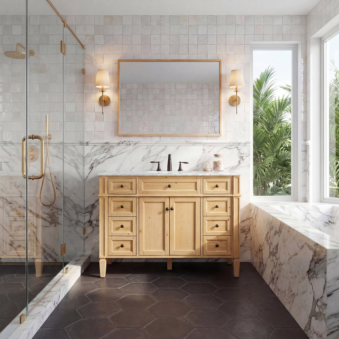48 Inch Single Bathroom Vanity In Natural Wood - View 2 - Joshua Marshal