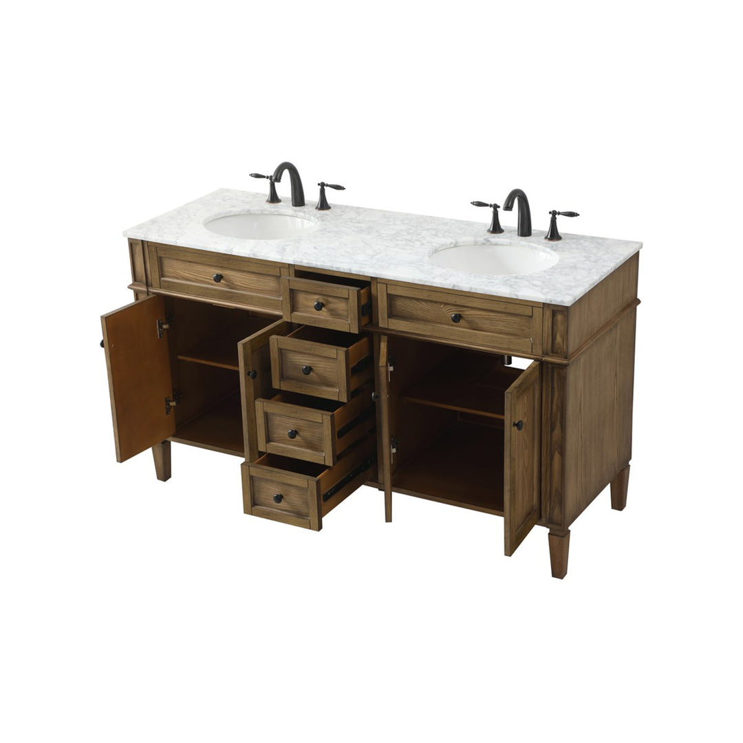 60 Inch Double Bathroom Vanity In Driftwood - View 5 - Joshua Marshal