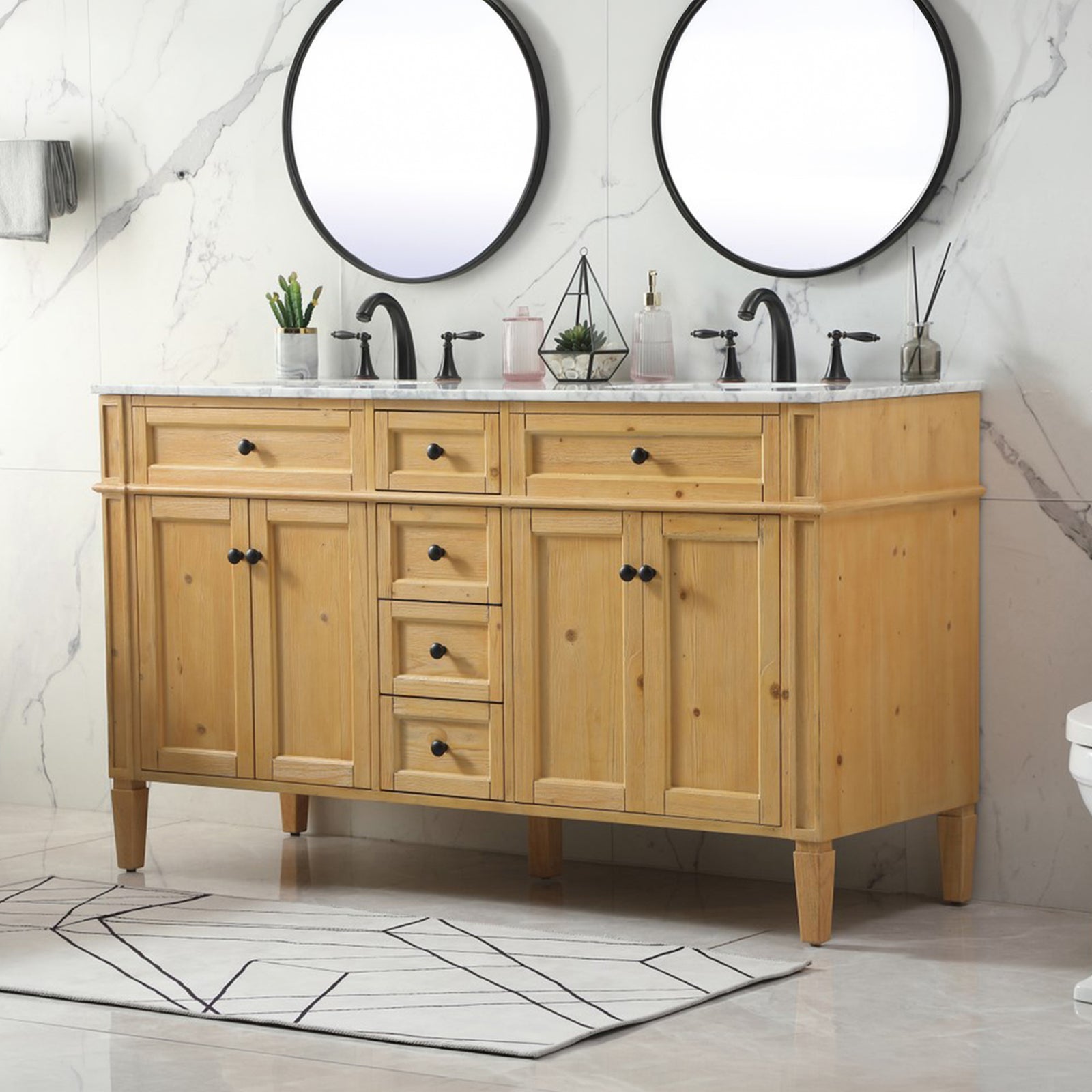 60 Inch Double Bathroom Vanity In Natural Wood Natural Wood Finish - KITCHEN & BATH by Joshua Marshal