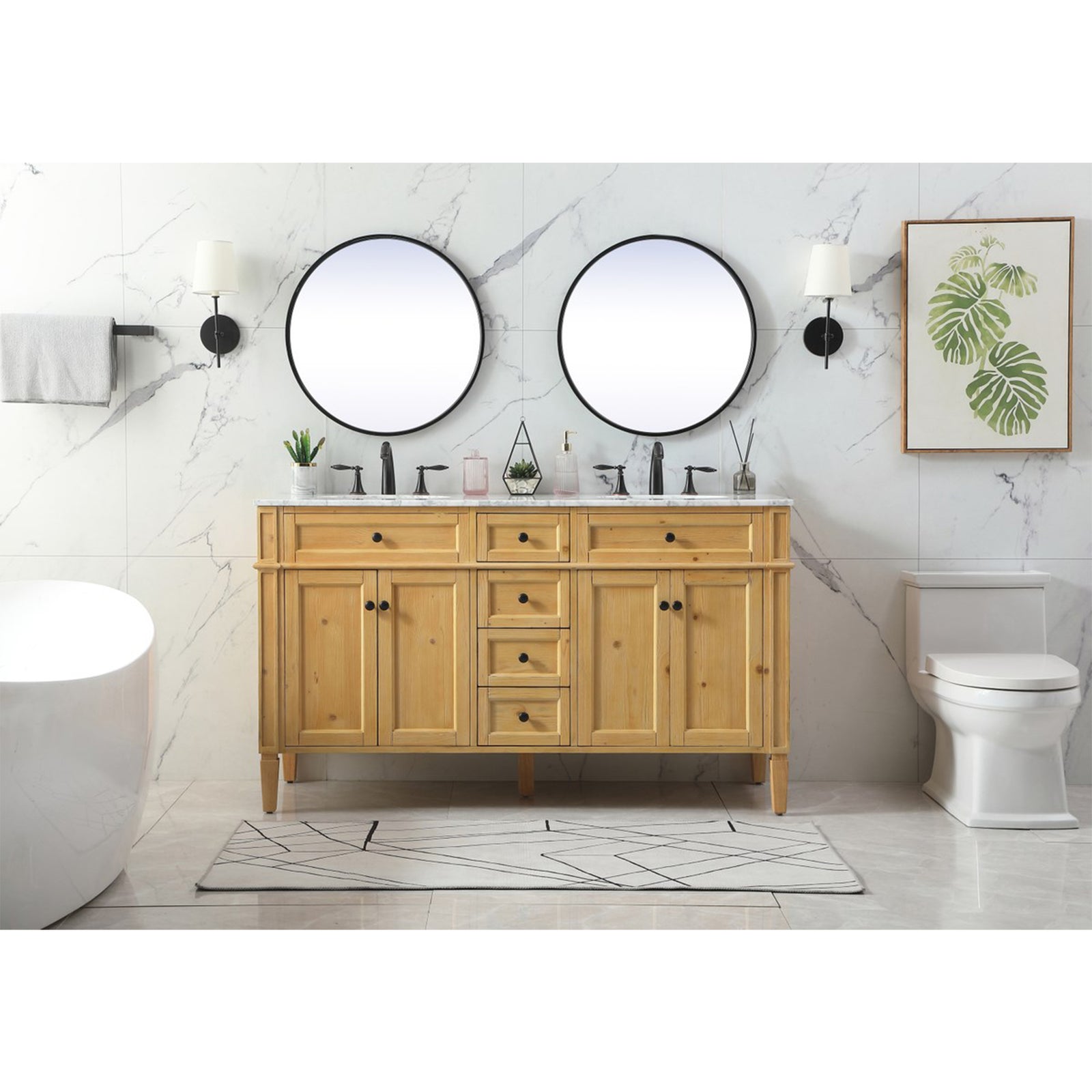 60 Inch Double Bathroom Vanity In Natural Wood - View 2 - Joshua Marshal