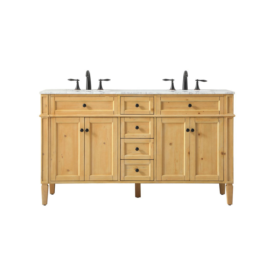 60 Inch Double Bathroom Vanity In Natural Wood - View 3 - Joshua Marshal