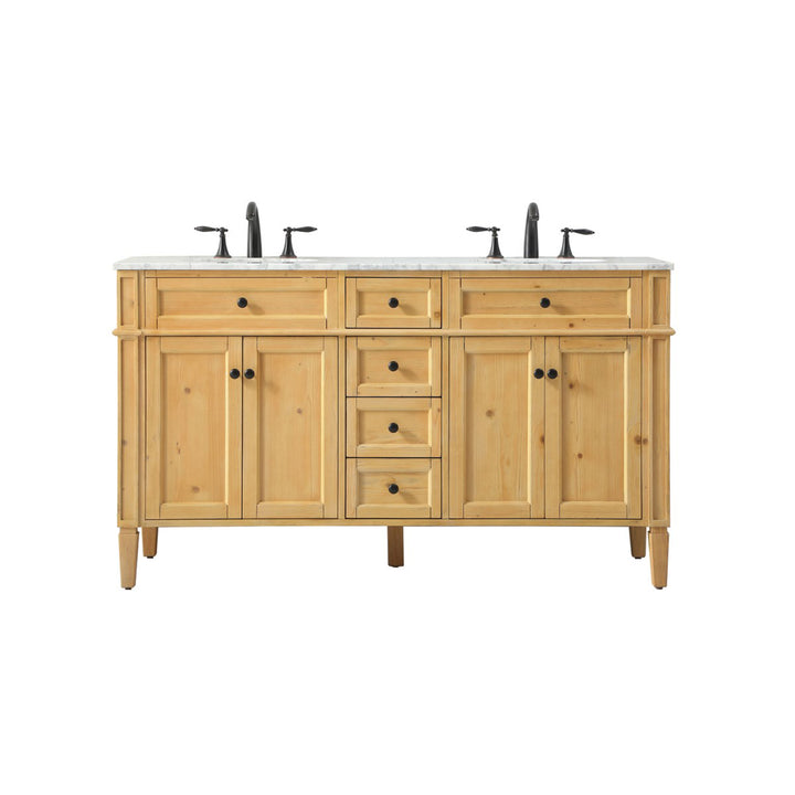 60 Inch Double Bathroom Vanity In Natural Wood - View 3 - Joshua Marshal