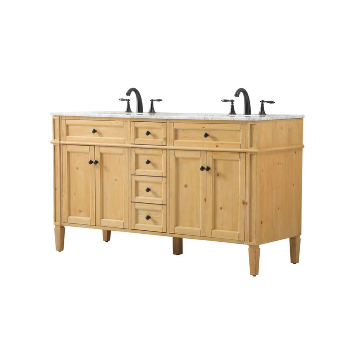 60 Inch Double Bathroom Vanity In Natural Wood - View 4 - Joshua Marshal