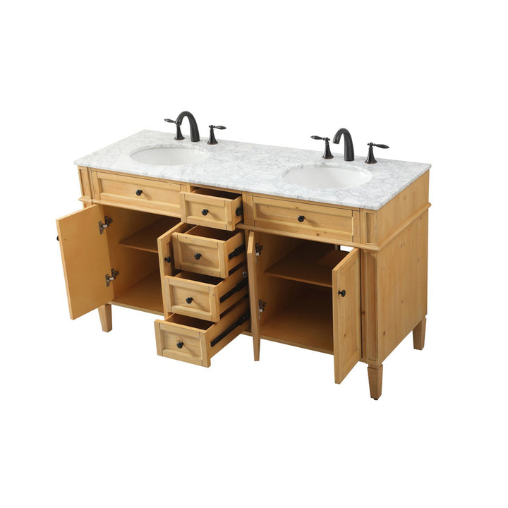 60 Inch Double Bathroom Vanity In Natural Wood - View 5 - Joshua Marshal