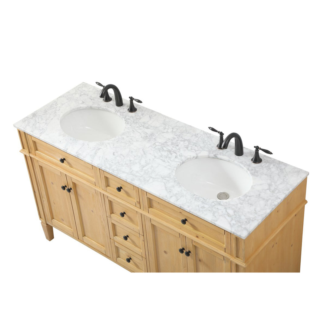 60 Inch Double Bathroom Vanity In Natural Wood - View 6 - Joshua Marshal