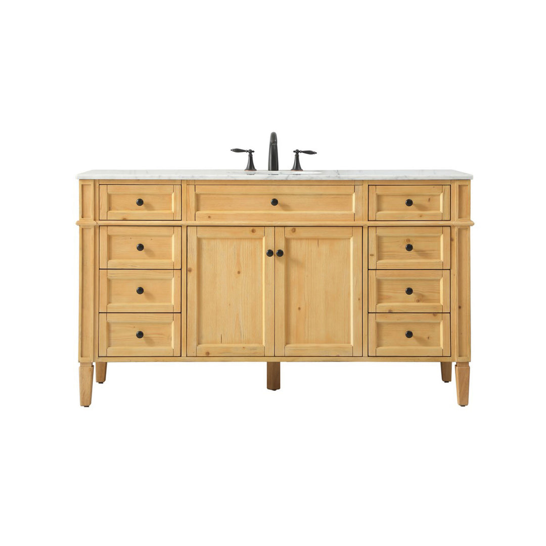60 Inch Single Bathroom Vanity In Natural Wood - View 3 - Joshua Marshal