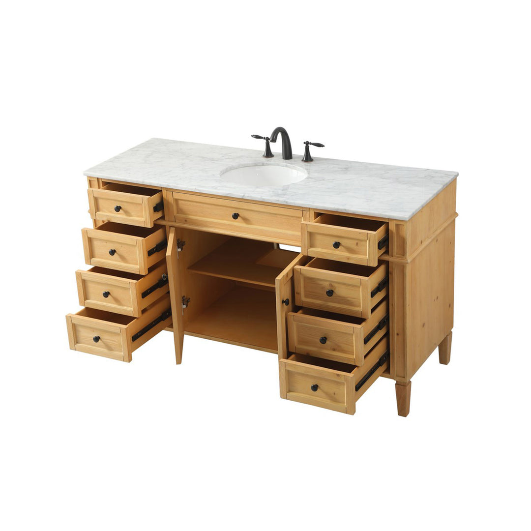 60 Inch Single Bathroom Vanity In Natural Wood - View 4 - Joshua Marshal