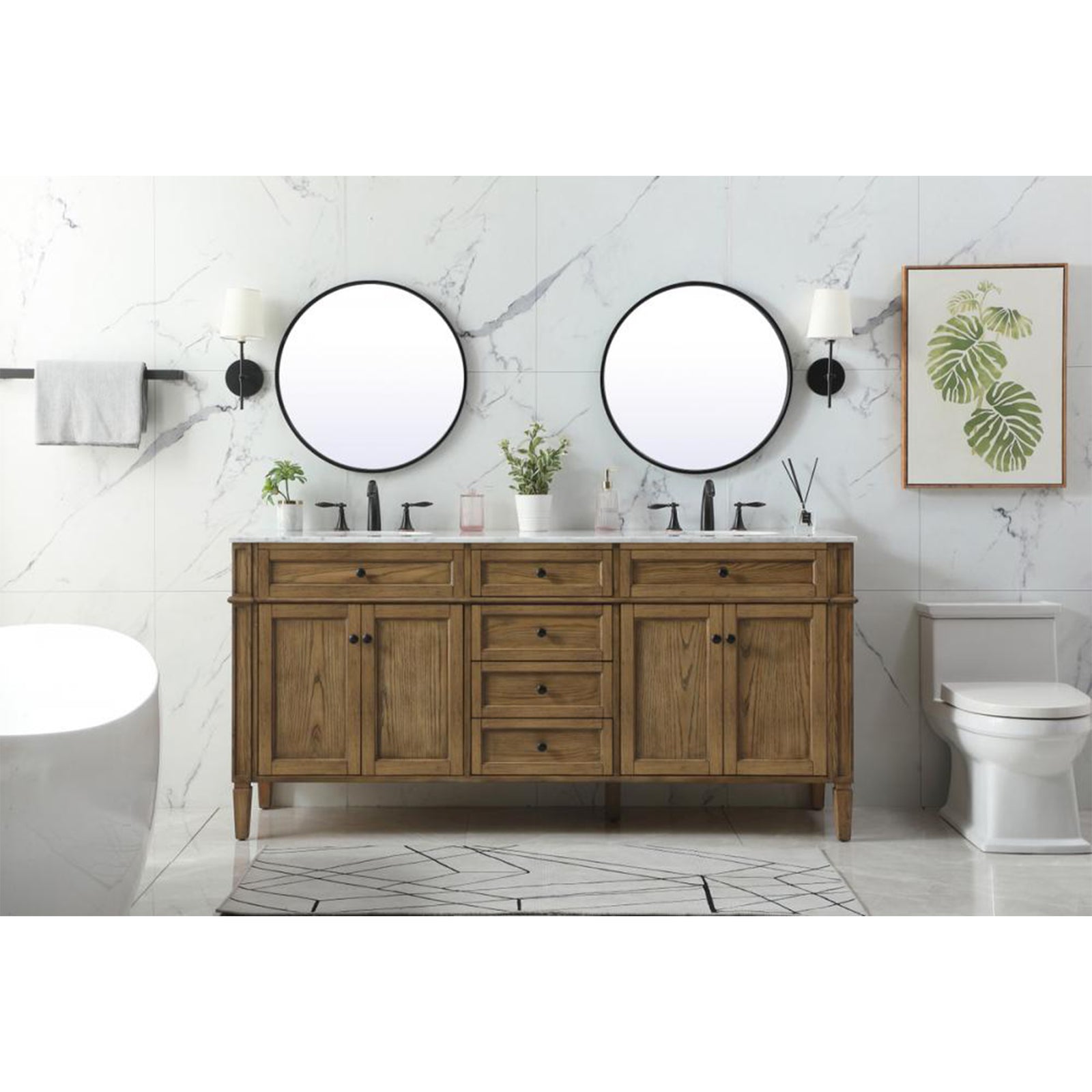 72 Inch Double Bathroom Vanity In Driftwood - View 2 - Joshua Marshal