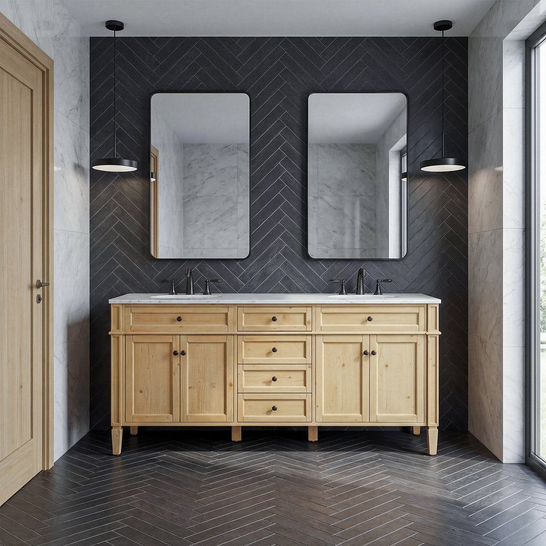 72 Inch Double Bathroom Vanity In Natural Wood - View 2 - Joshua Marshal