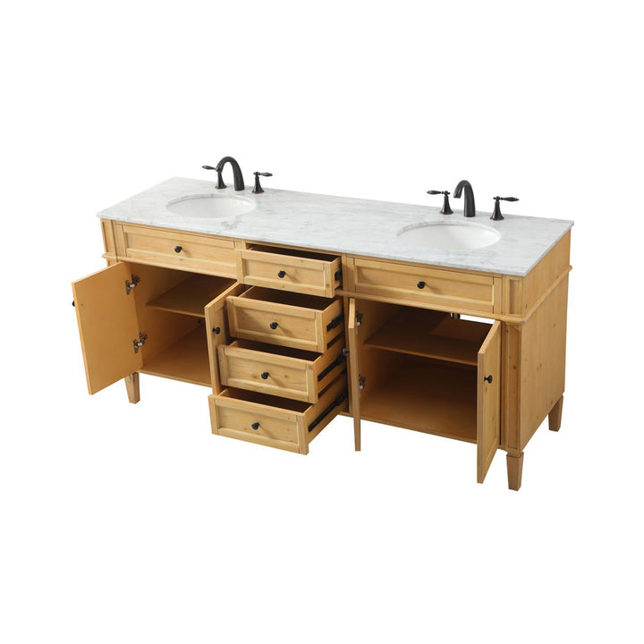 72 Inch Double Bathroom Vanity In Natural Wood - View 5 - Joshua Marshal