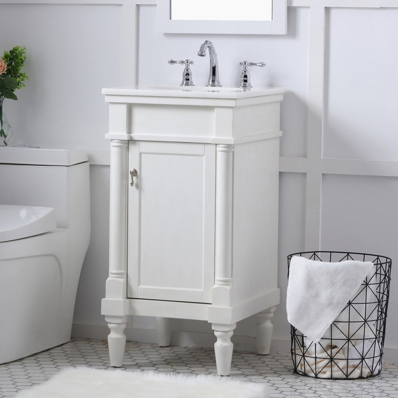 18 Inch Single Bathroom Vanity In Antique White With Ivory White Marble Antique White Finish - KITCHEN & BATH by Joshua Marshal