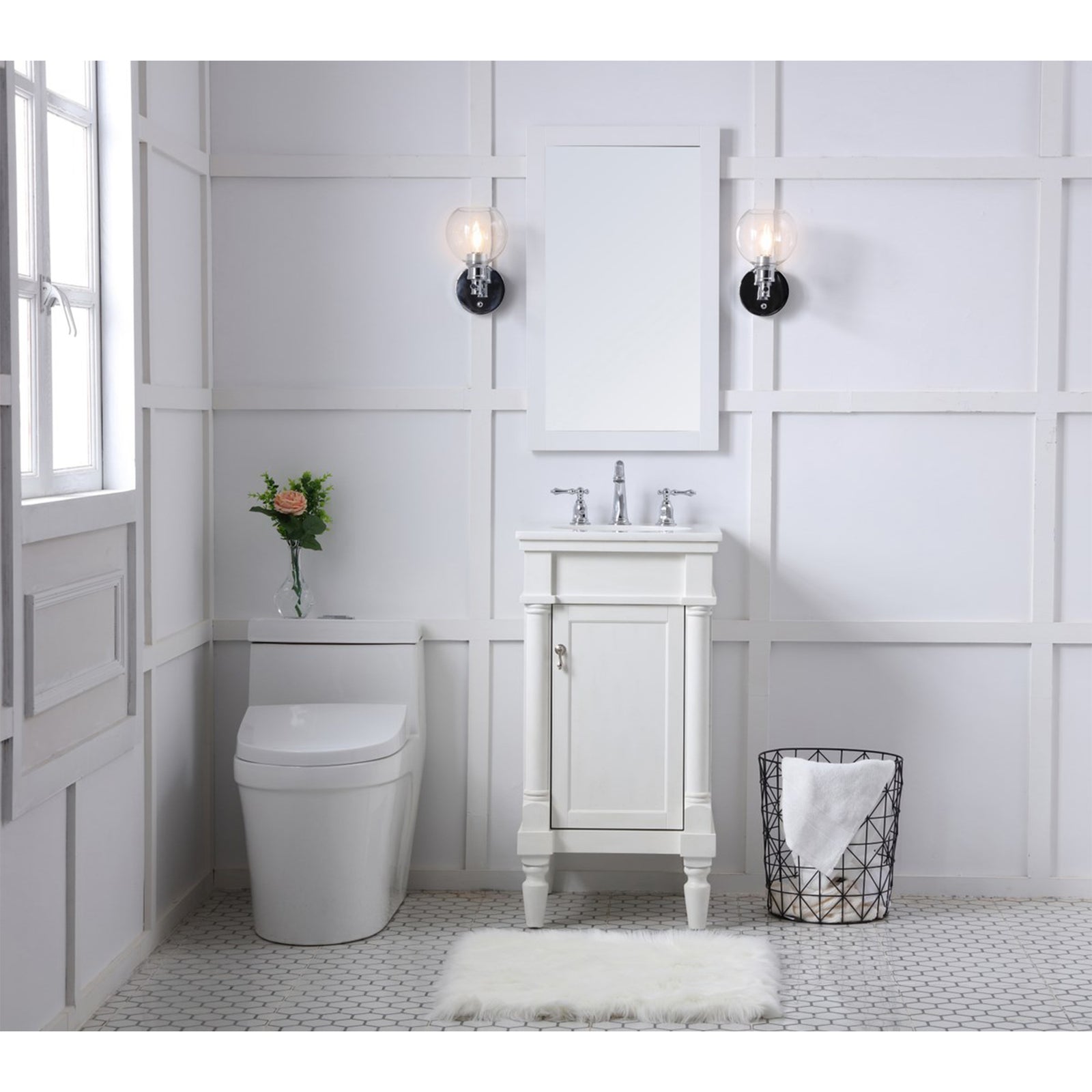 18 Inch Single Bathroom Vanity In Antique White With Ivory White Marble - View 2 - Joshua Marshal