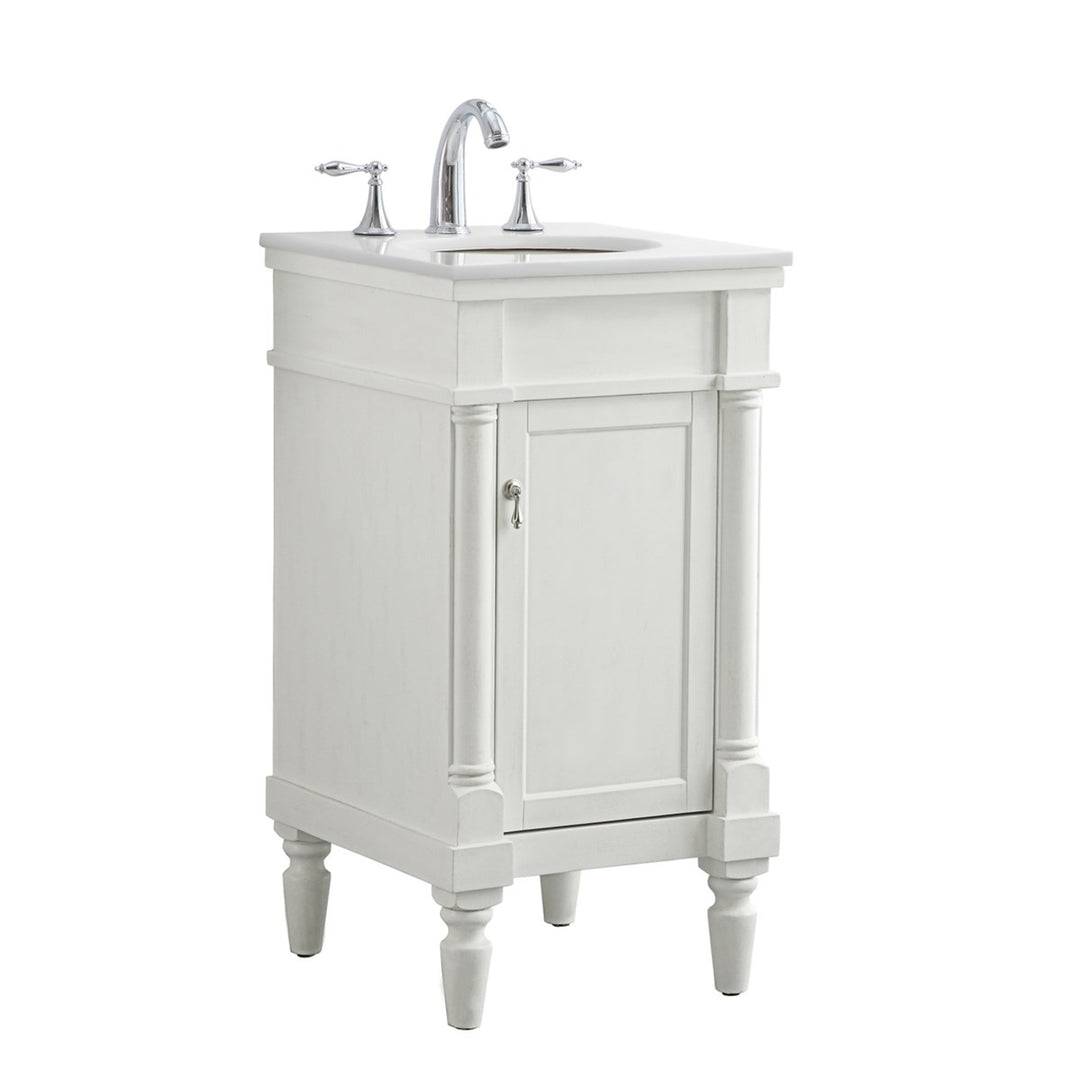 18 Inch Single Bathroom Vanity In Antique White With Ivory White Marble - View 4 - Joshua Marshal