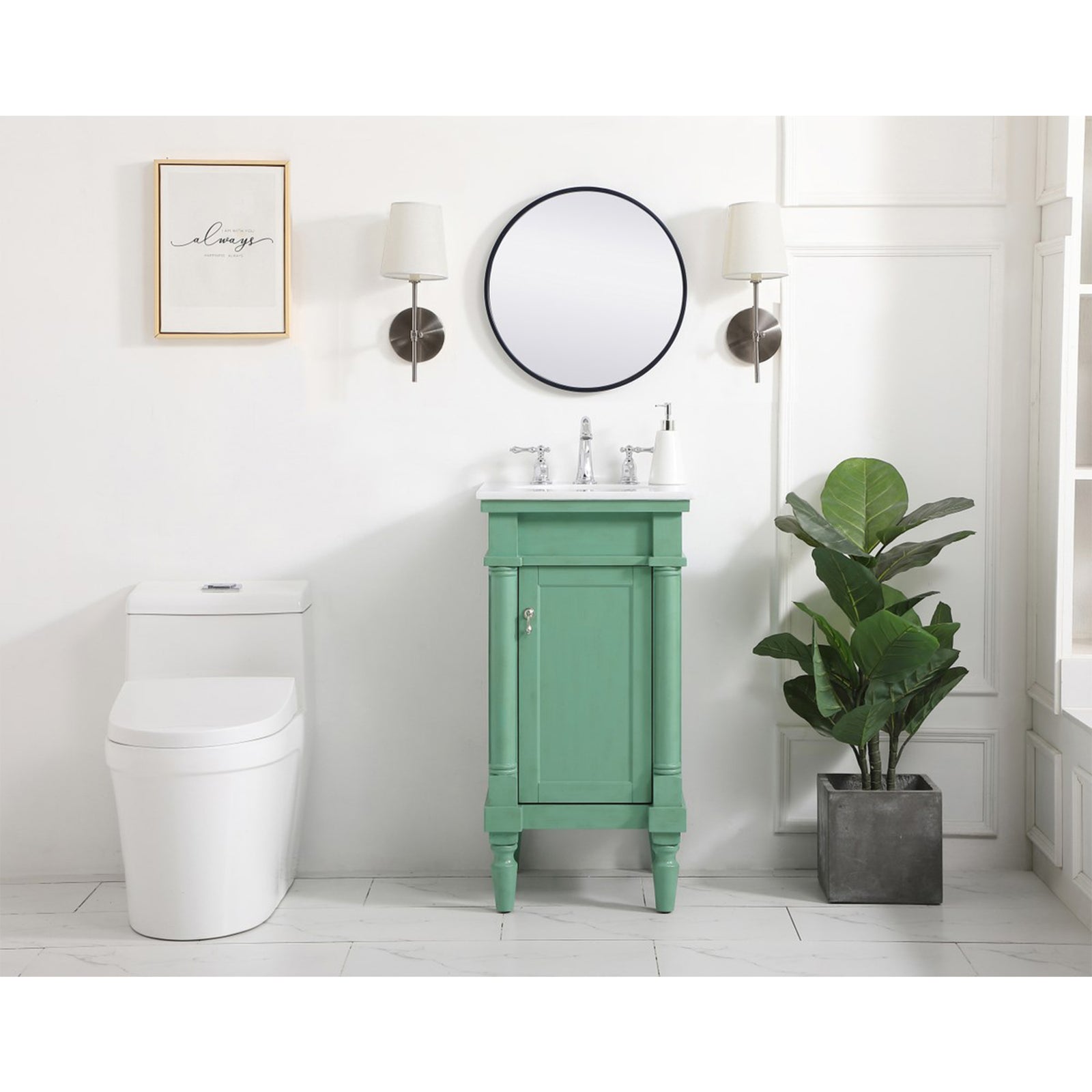 18.5 Inch Single Bathroom Vanity In Vintage Mint With Ivory White Marble - View 2 - Joshua Marshal