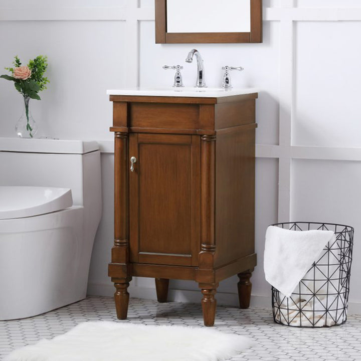 18 Inch Single Bathroom Vanity In Walnut With Ivory White Marble Walnut Finish - KITCHEN & BATH by Joshua Marshal