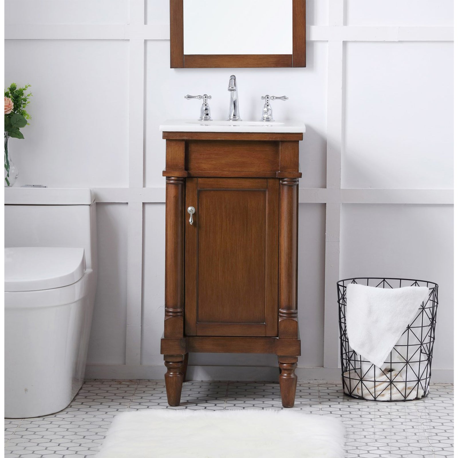 18 Inch Single Bathroom Vanity In Walnut With Ivory White Marble - View 2 - Joshua Marshal