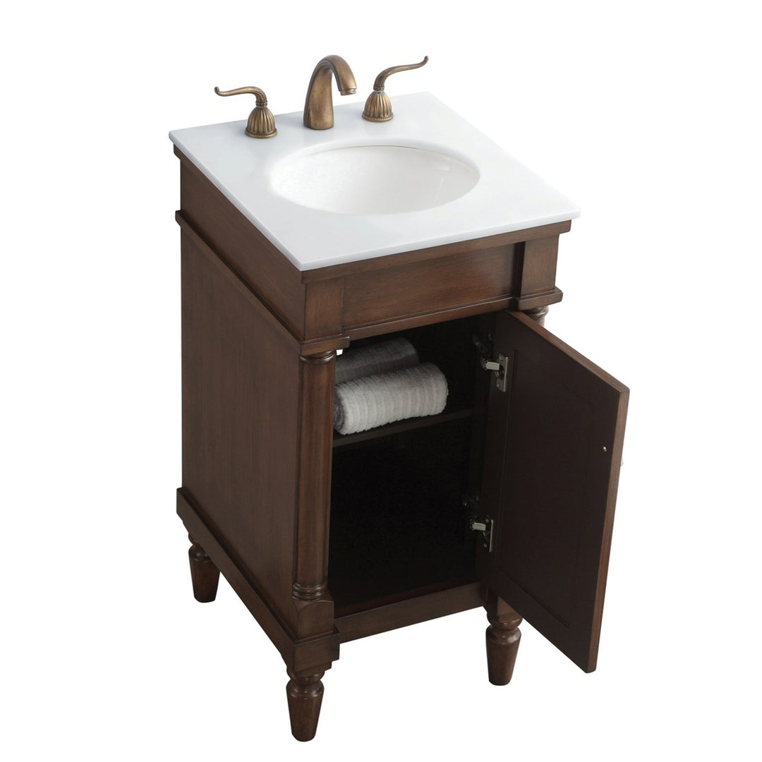 18 Inch Single Bathroom Vanity In Walnut With Ivory White Marble - View 5 - Joshua Marshal