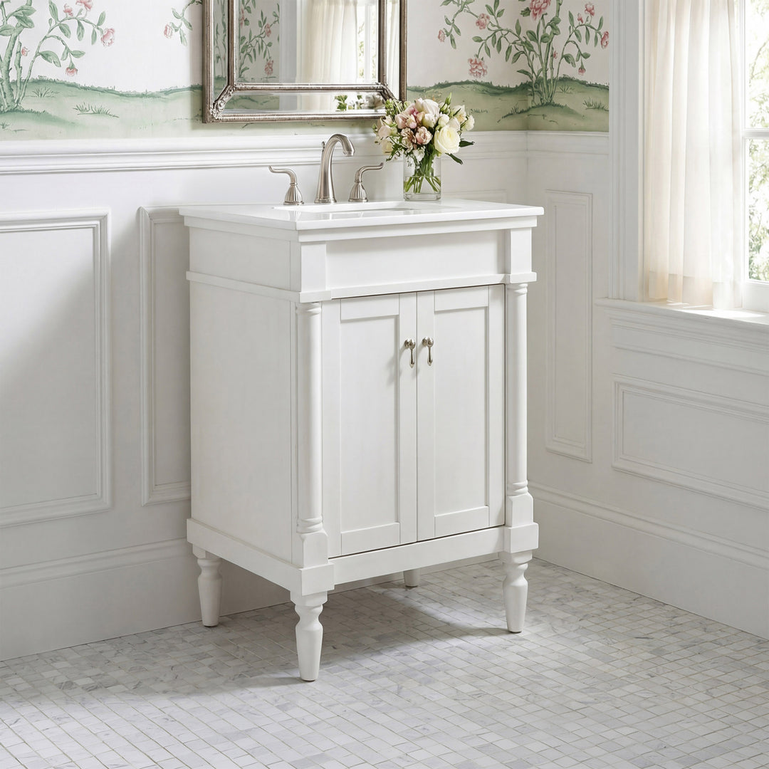 24 Inch Single Bathroom Vanity In Antique White With Ivory White Marble Antique White Finish - KITCHEN & BATH by Joshua Marshal