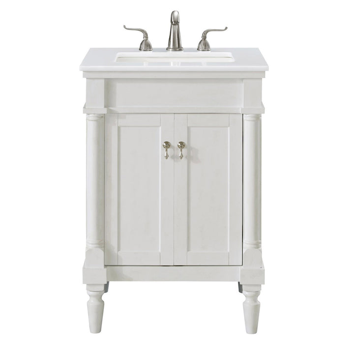 24 Inch Single Bathroom Vanity In Antique White With Ivory White Marble - View 3 - Joshua Marshal