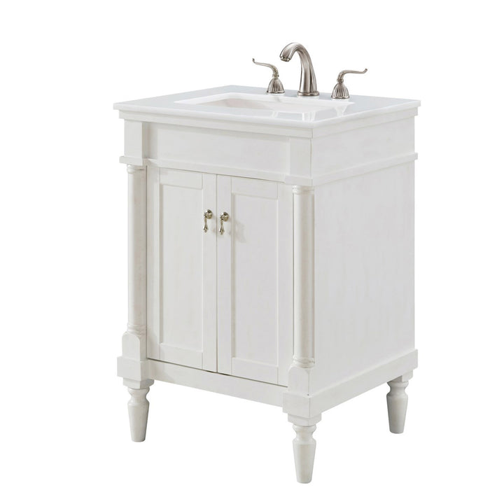 24 Inch Single Bathroom Vanity In Antique White With Ivory White Marble - View 4 - Joshua Marshal